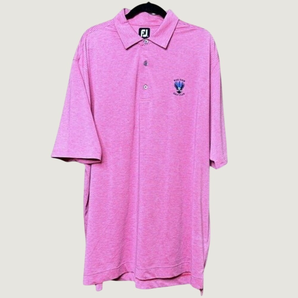 FootJoy FJ Pink Stripe Golf Polo Shirt Mens XL Pine Knob Golf Club Embroidered